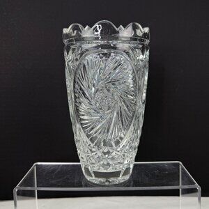 Vintage Lead Crystal Glass Vase Whirling Pinwheel Star